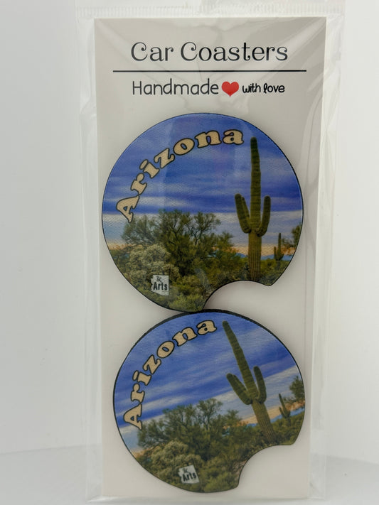 Sunset Saguaro Desert Scene Car Coasters