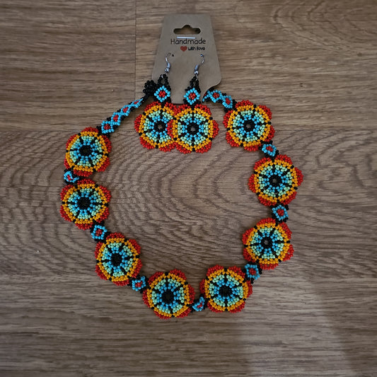 8 Flower Beaded Collar & Earrings Set @amorfashionshop