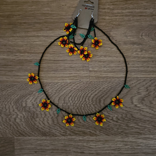 5 Small Beaded Flower Necklace SET with Earrings @amorfashionshop