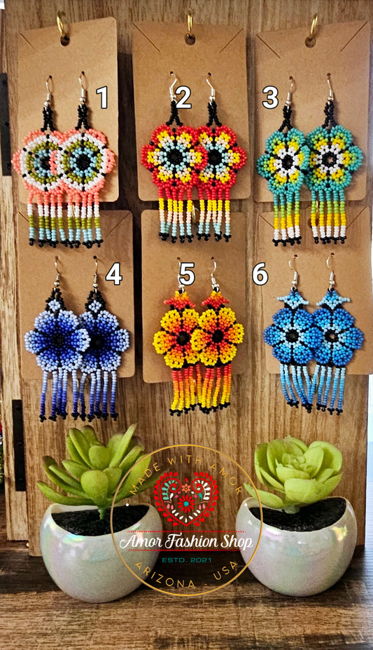 Flower Beaded Indigenous Native American Earrings  @amorfashionshop