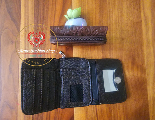 Tri Fold Leather Wallets with Zipper Coin Pouch @amorfashionshop