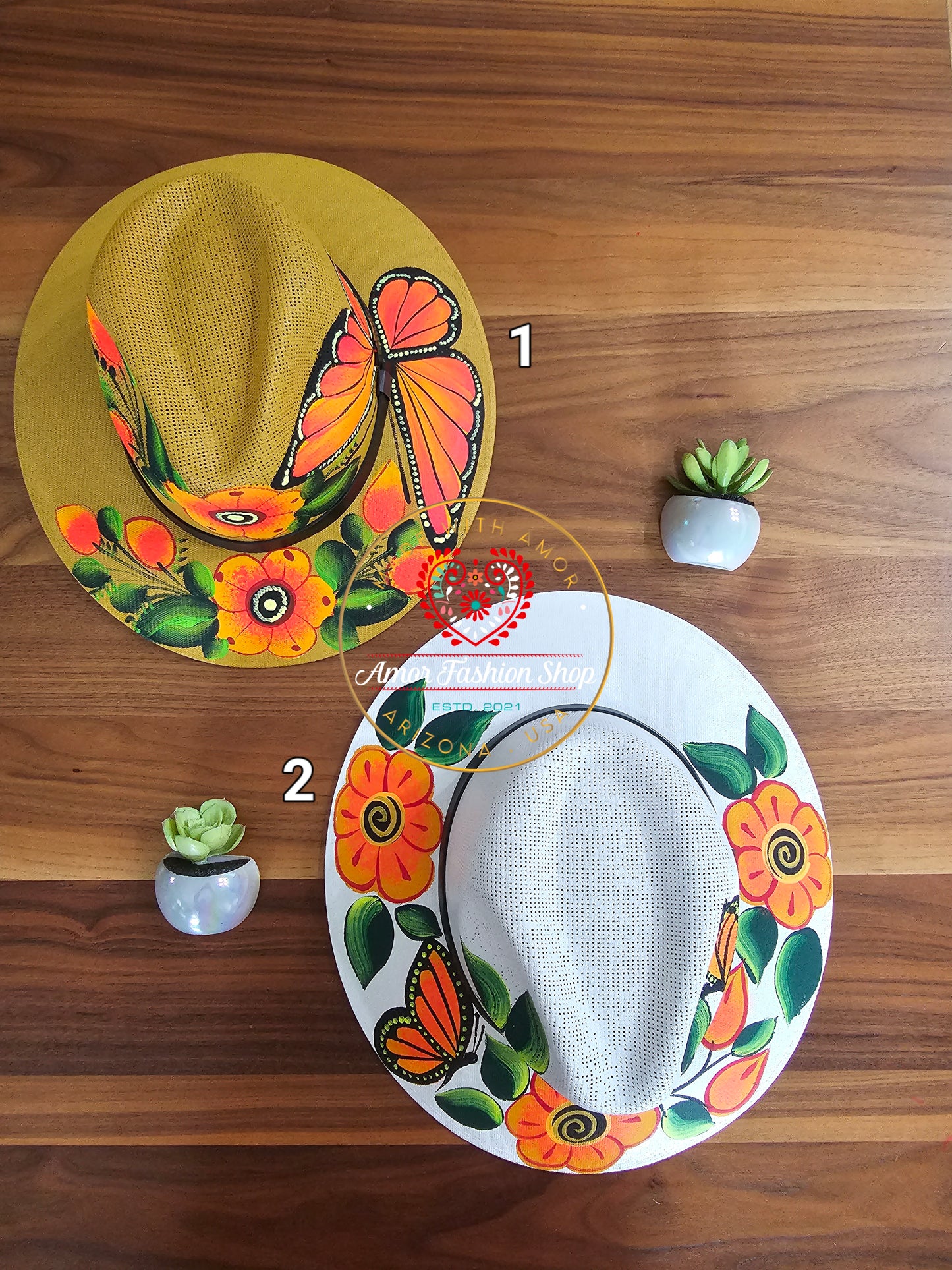 Beautiful Hand Painted Cowboy Fedora Hats Sunflower, Birds, Butterfly Designs.@amorfashionshop