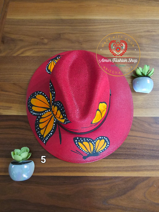 Beautiful Hand Painted Cowboy Fedora Hats Sunflower, Birds, Butterfly Designs.@amorfashionshop