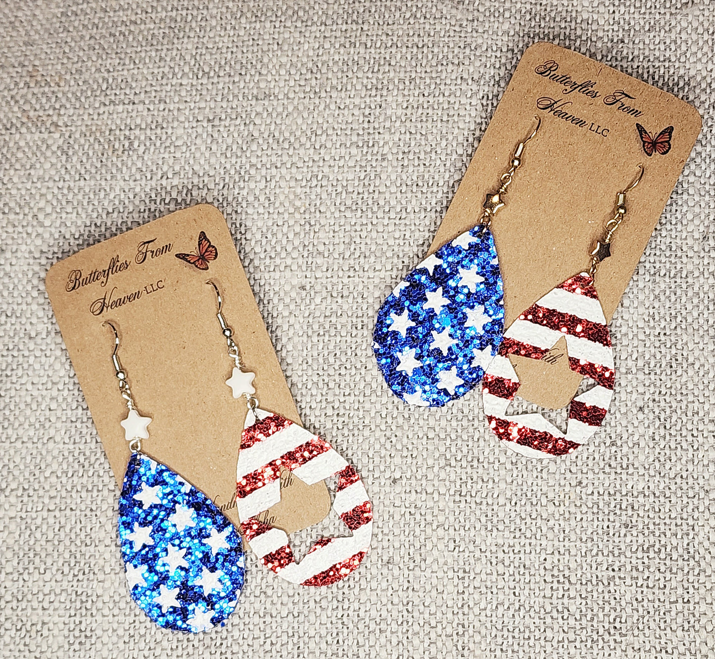 Patriotic Leather teardrop earrings for 4th of July - BUTTERFLIES FROM HEAVEN LLC