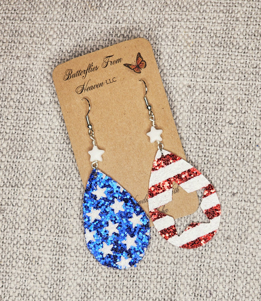 Patriotic Leather teardrop earrings for 4th of July - BUTTERFLIES FROM HEAVEN LLC