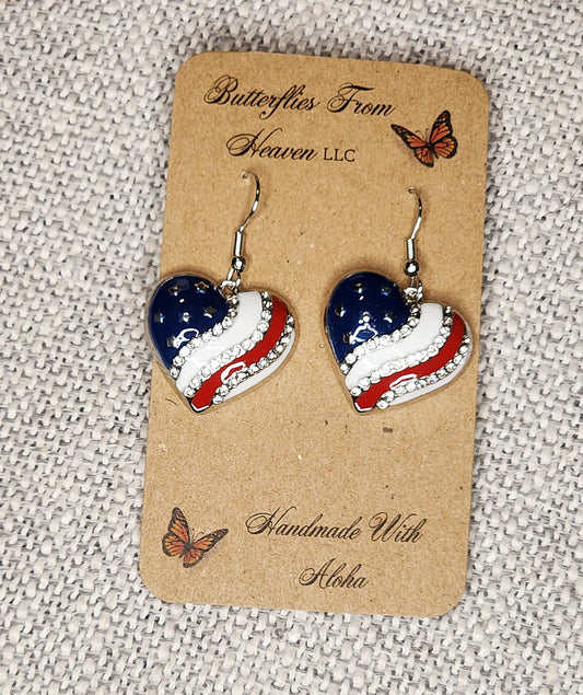 Patriotic heart earrings for 4th of July - BUTTERFLIES FROM HEAVEN LLC