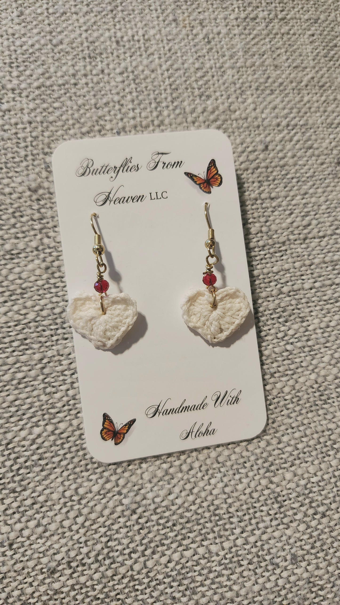 4th of July Crochet little heart dangle earrings - BUTTERFLIES FROM HEAVEN