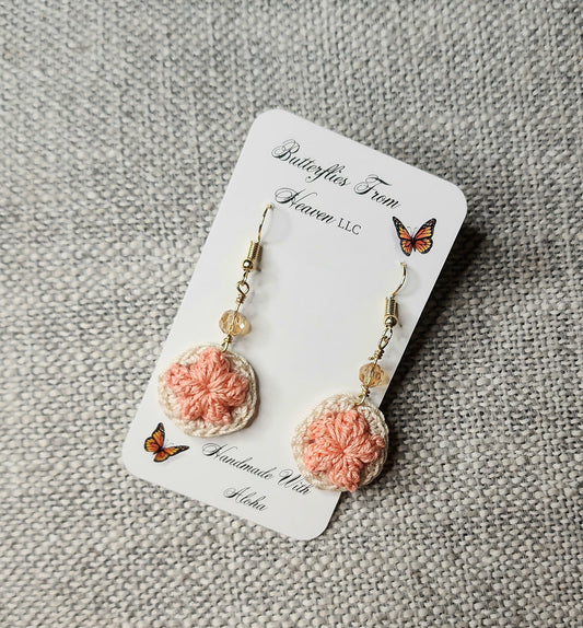 Crochet Puff Flower Button earrings - BUTTERFLIES FROM HEAVEN