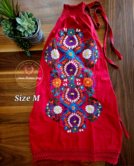 Halter Floral Embroider Dress Size M @amorfashionshop