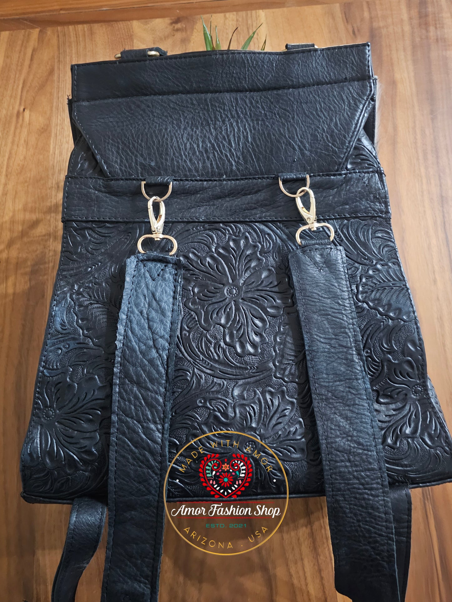 Cowhide Black Leather Backpack @amorfashionshop.com