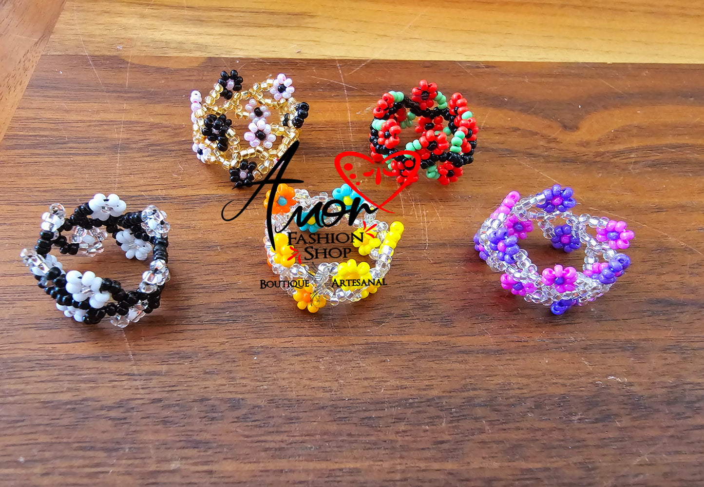 Raices Flower Beaded Rings @amorfashionshop.com