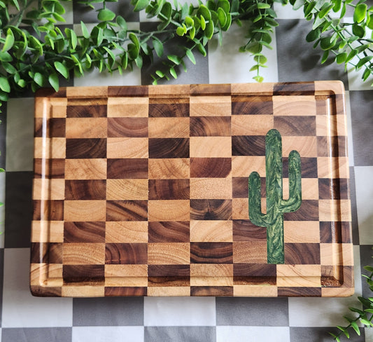 Checkered Cutting Board with Epoxy Inlay – 12” x 8” - The Laser Canvas