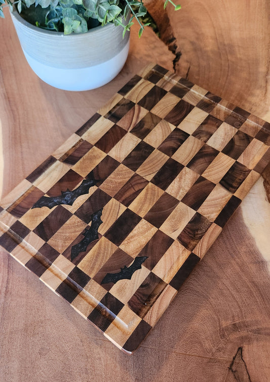 Checkered Cutting Board with Epoxy Inlay – 14” x 10” - The Laser Canvas