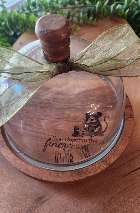 Glass Dome Cheese Dish with Engraved Wooden Base - The Laser Canvas