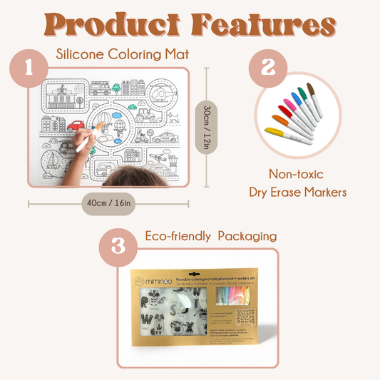 Silicone Erasable Coloring Mat Set - Auggies & Friends