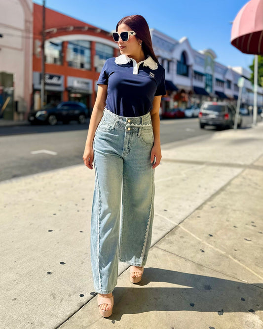 Romance in Denim-Wide Leg Pants - Made in Chic