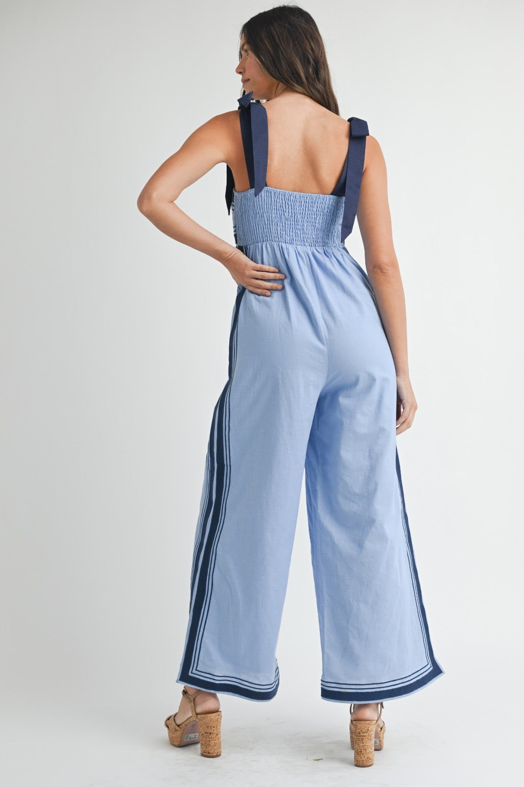 Striped Ribbon Tie-Shoulder Jumpsuit – Made in Chic