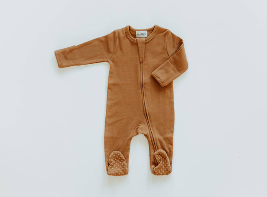 Pencil Ribbed Footie- Rust Oak & Rose
