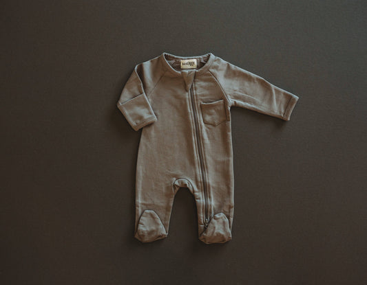 French Terry Footie- Storm Oak & Rose