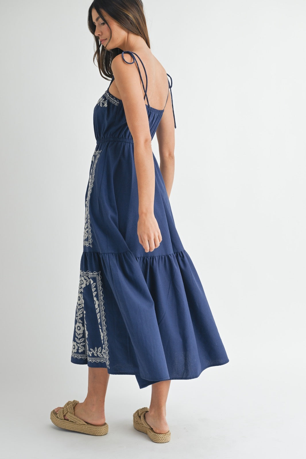 Marin Embroidered Linen Midi Dress – Made in Chic