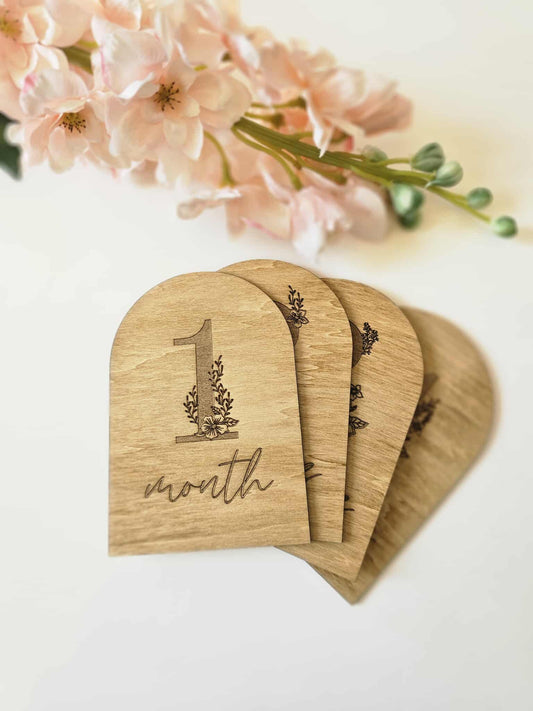 Floral Number Milestone Marker- Oak and Rose
