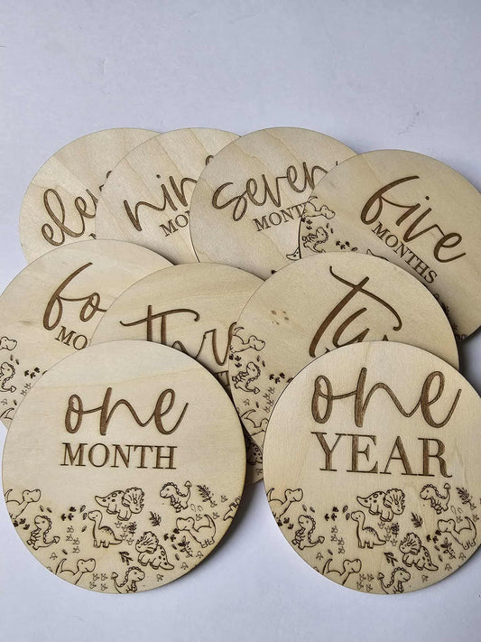 Dino Rounds Milestone Marker- Oak and Rose