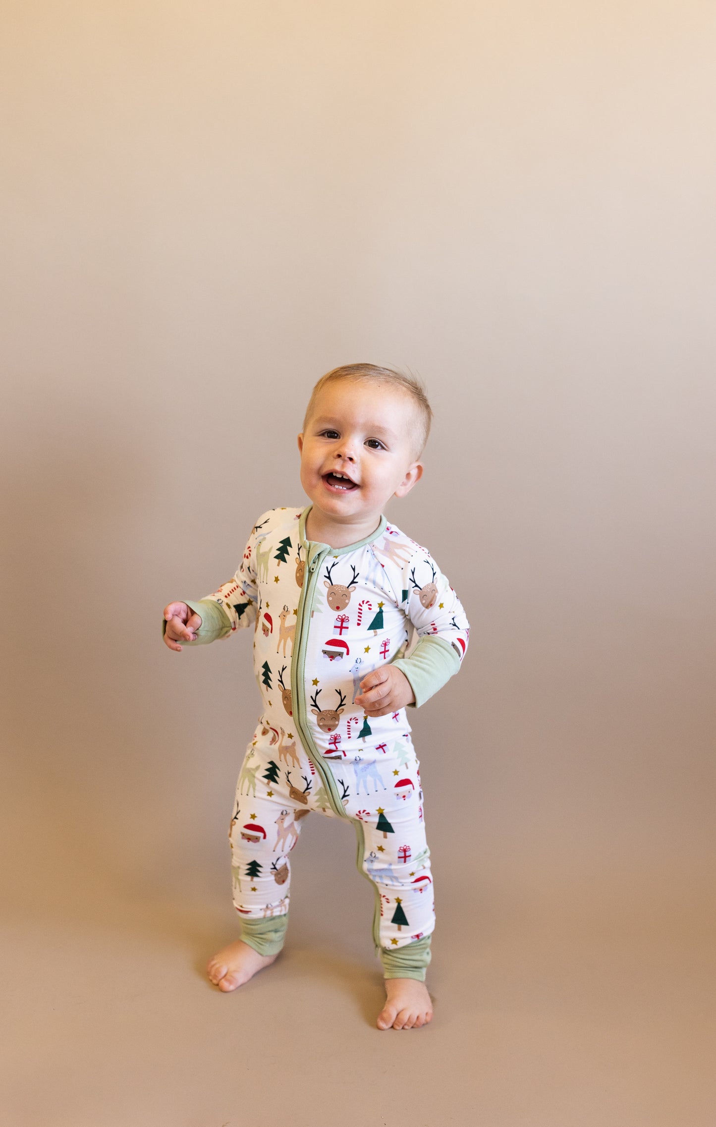 Santa & Friends Bamboo Jammies with convertible footing.     Fit for a Prince & Co