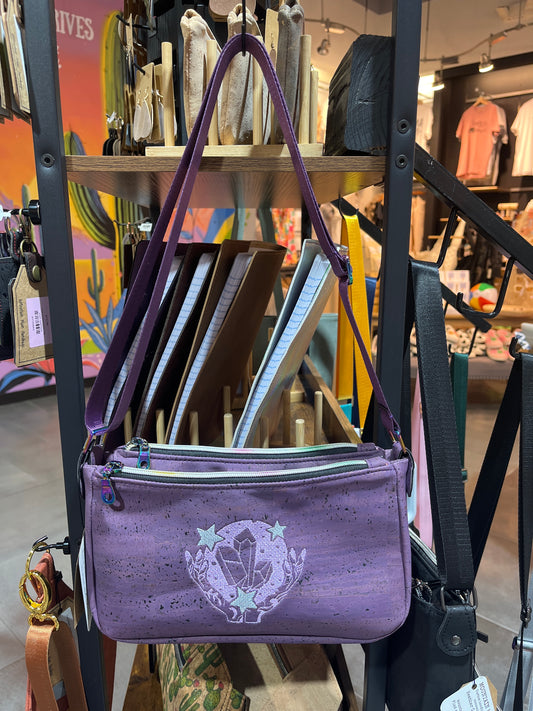 purple cork crystals aries cross body