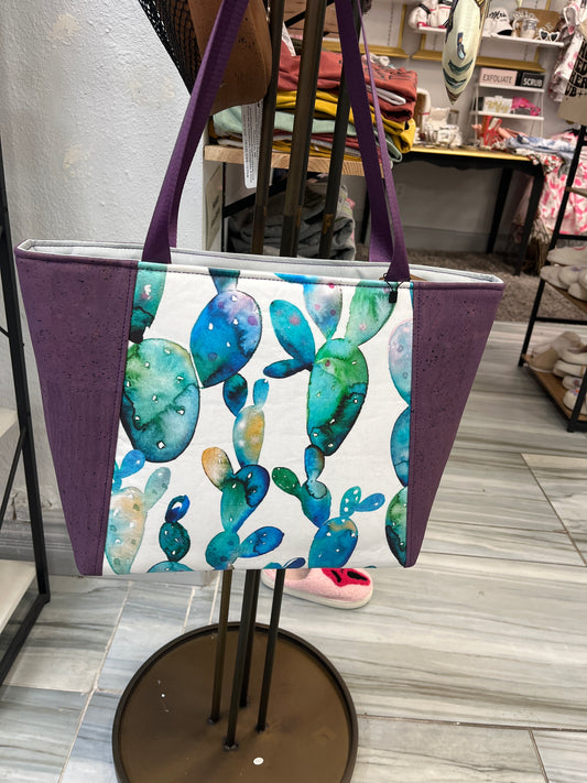 Purple cork watercolor cactus everyday tote