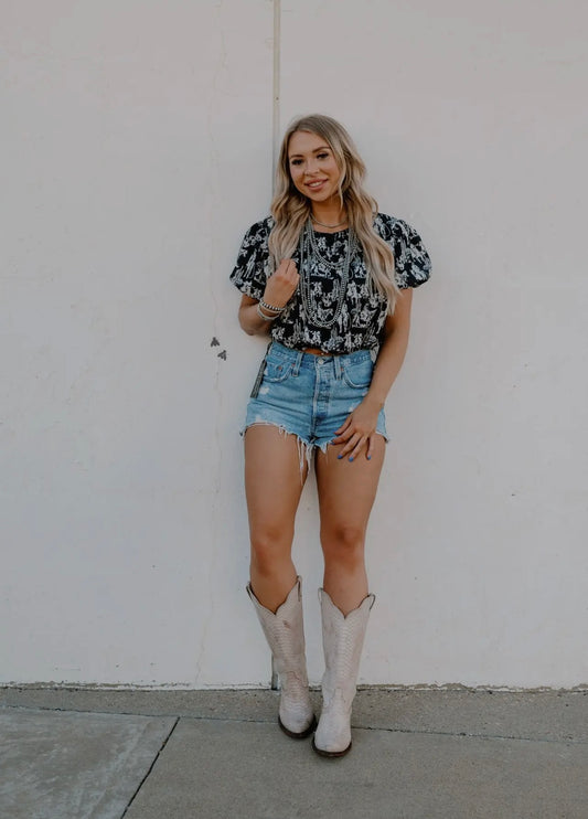 Pony Puff Sleeve Crop- Tiny Cowboy Trading Co.