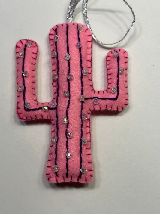Pink Felt Saguaro Ornament Hand Crafted