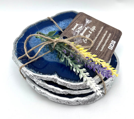 Blue Agate Coasters Set of 4 - Found In The Ground Candles