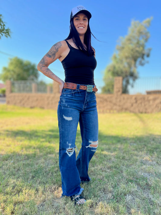 Ultra High Rise- Frey Hem Flare Jean