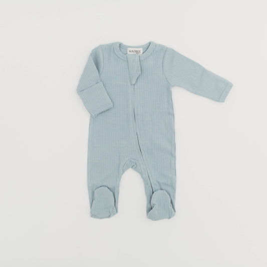 Ribbed Zippered Footie- Dusty Blue Oak & Rose