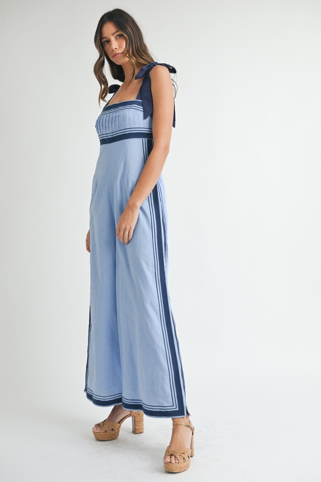 Striped Ribbon Tie-Shoulder Jumpsuit – Made in Chic