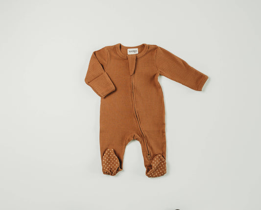 Ribbed Footie- Rust Oak and Rose