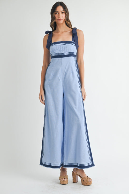 Striped Ribbon Tie-Shoulder Jumpsuit – Made in Chic
