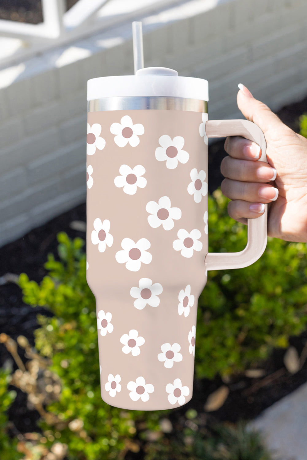 Floral Stainless Tumbler With Lid And Straw | JB Boutique |