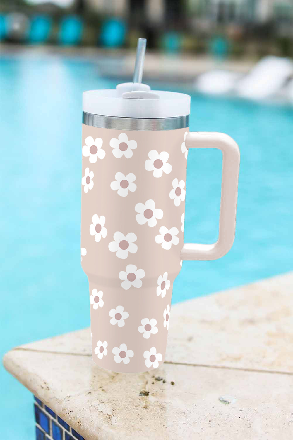 Floral Stainless Tumbler With Lid And Straw | JB Boutique |