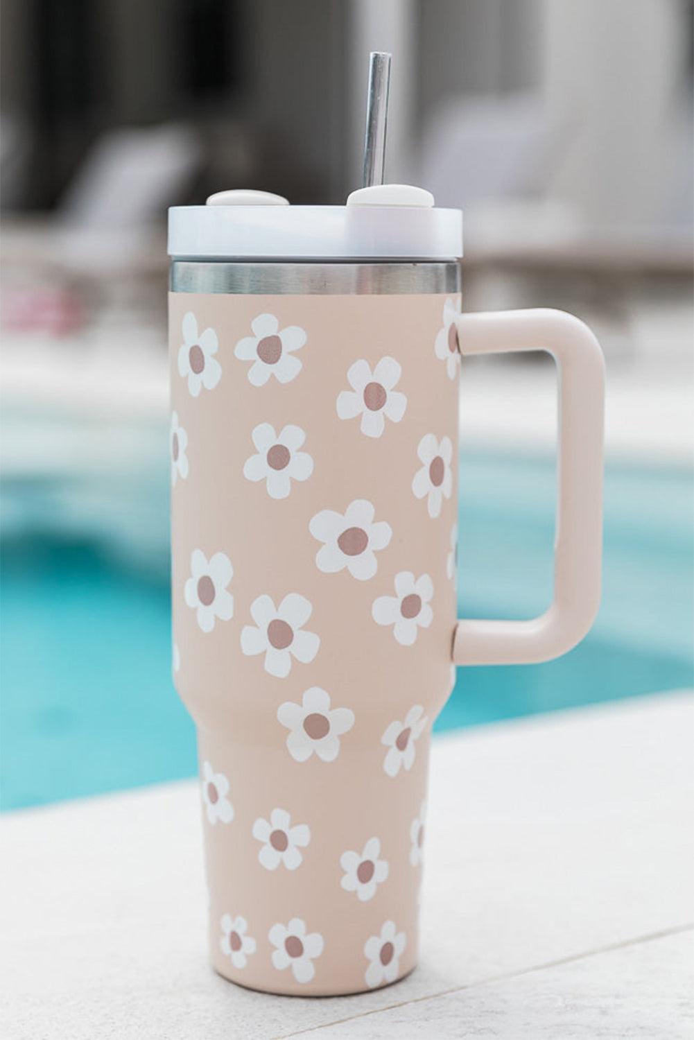 Floral Stainless Tumbler With Lid And Straw | JB Boutique |