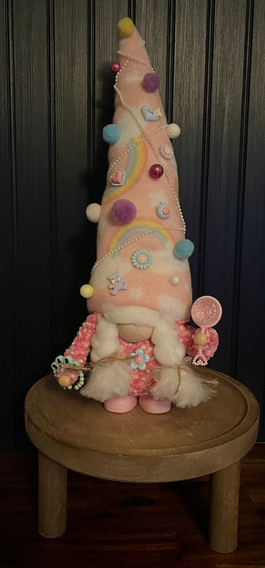 Gnoming Around: Baby Pink Gnome with Flower Button on Body