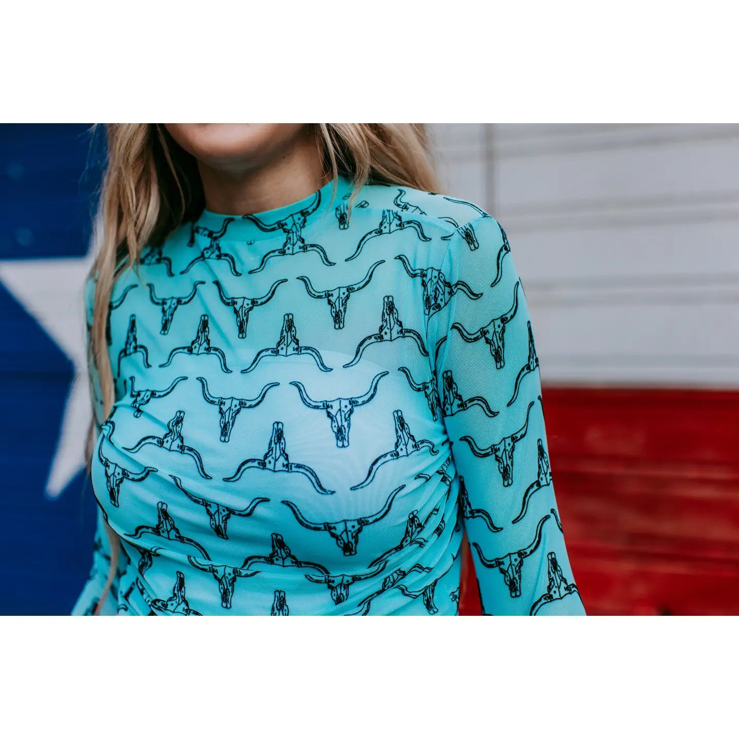 COW SKULL MESH TOP-LONG SLEEVE