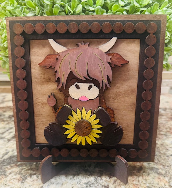 Interchangeable Leaning Frame Insert 4.25" Highland Cow (Sunflower Fields) - CHD