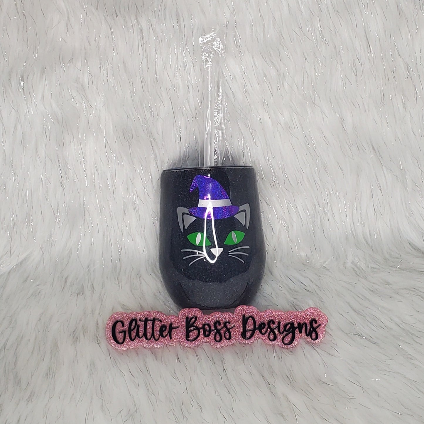 Cat - 12 oz Wine - Glitter Boss