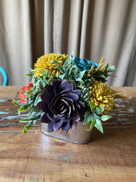 Wood Flowers in Mini Tin Tub - LUNA WOOD FLOWERS