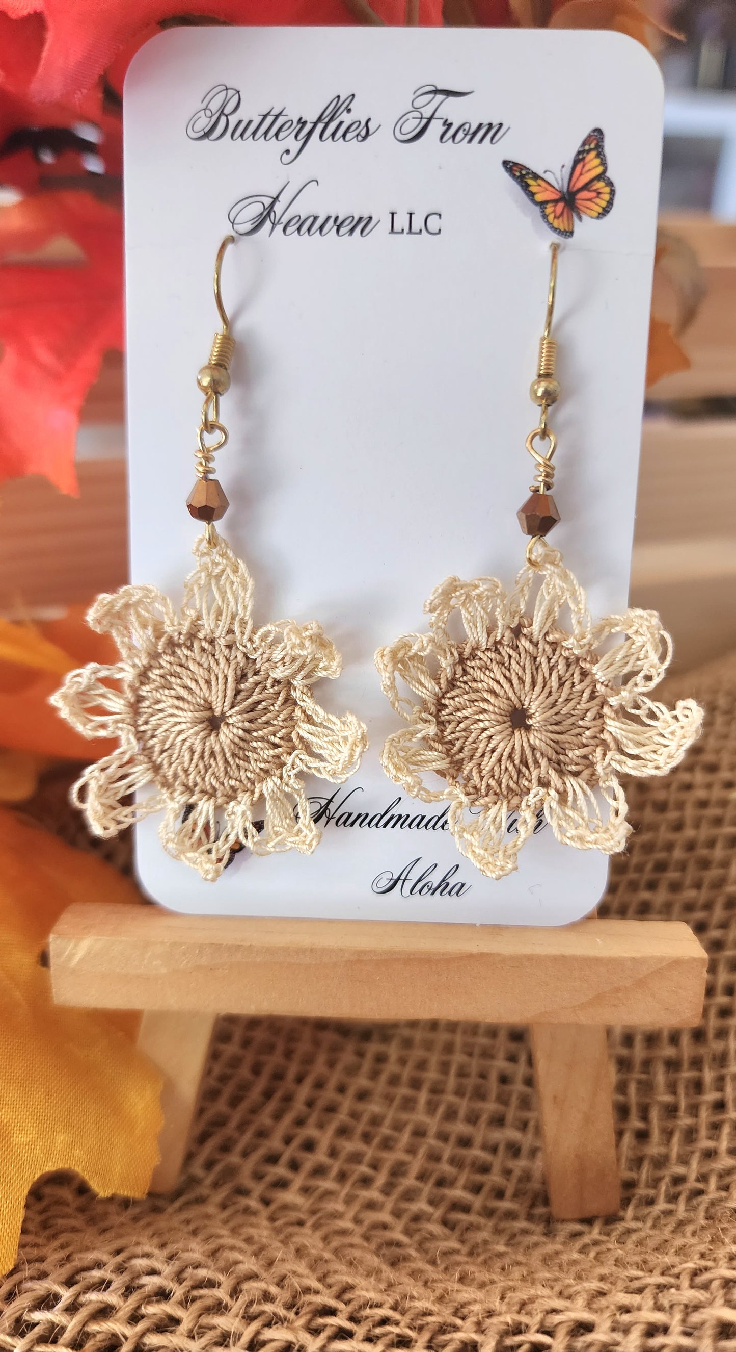 Crochet Fall Flower earrings - BUTTERFLIES FROM HEAVEN LLC