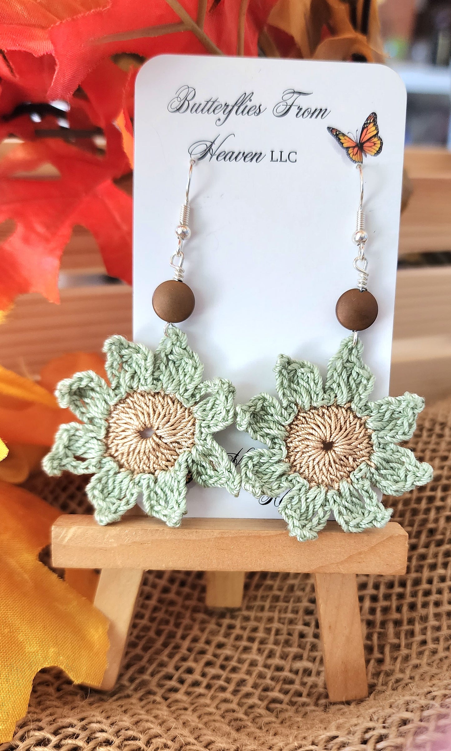 Crochet Fall Flower earrings - BUTTERFLIES FROM HEAVEN LLC