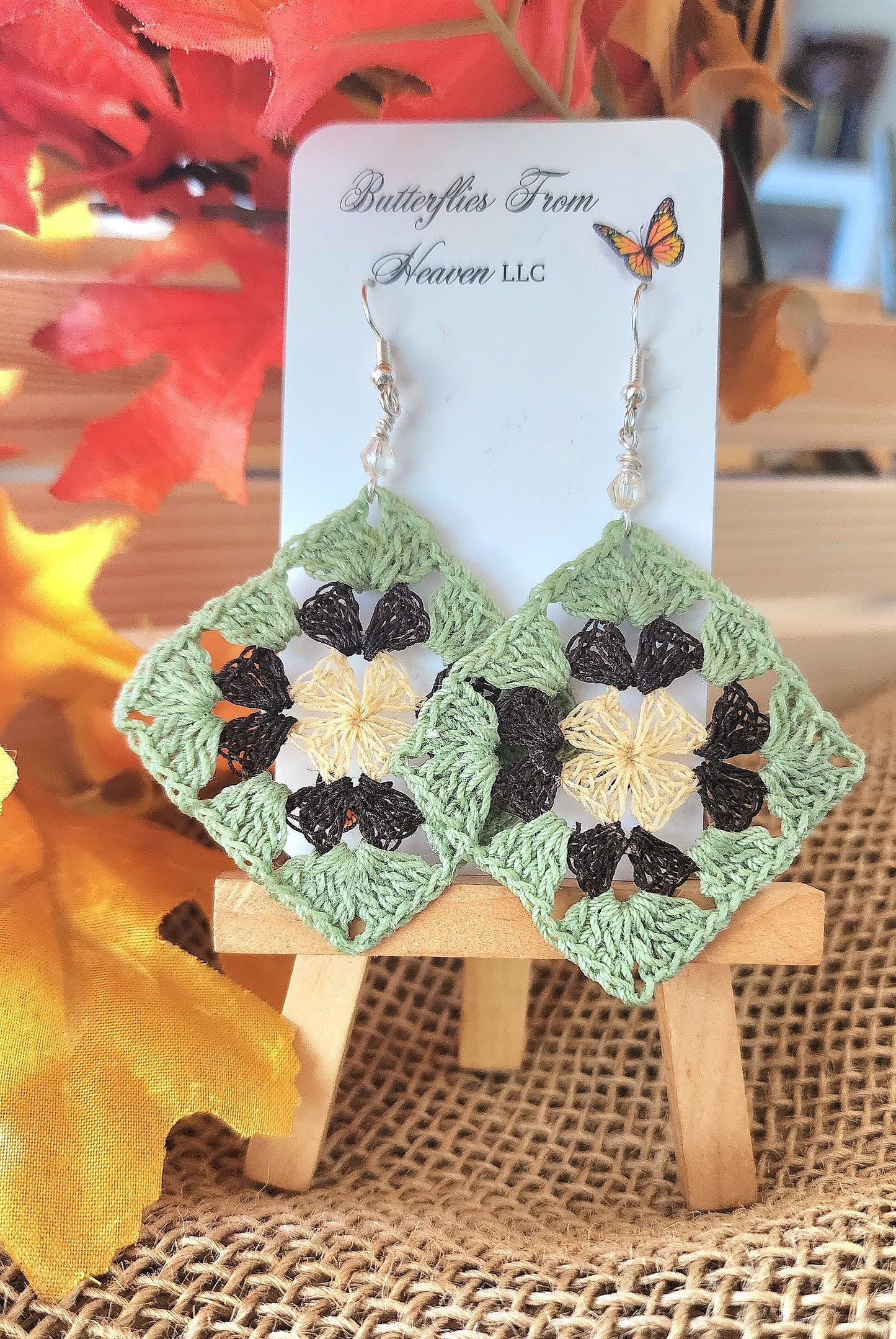 Crochet Granny Square earrings - BUTTERFLIES FROM HEAVEN