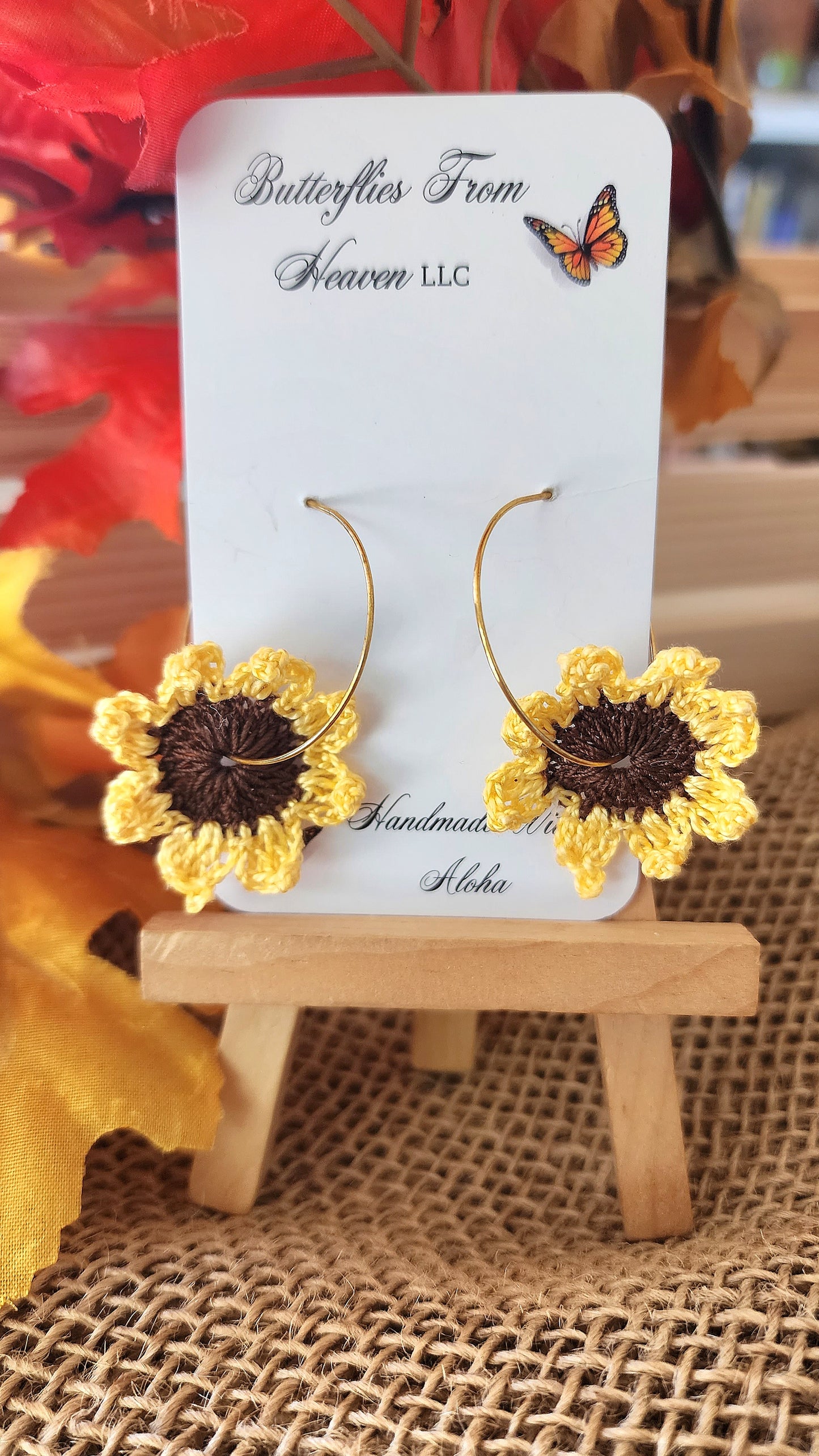 Crochet Sunflower Earrings - BUTTERFLIES FROM HEAVEN LLC