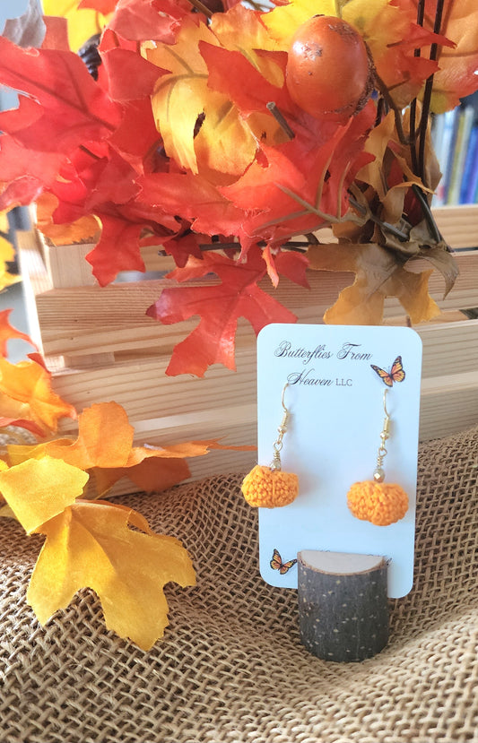 Crochet Miniature Pumpkin Earrings - BUTTERFLIES FROM HEAVEN LLC